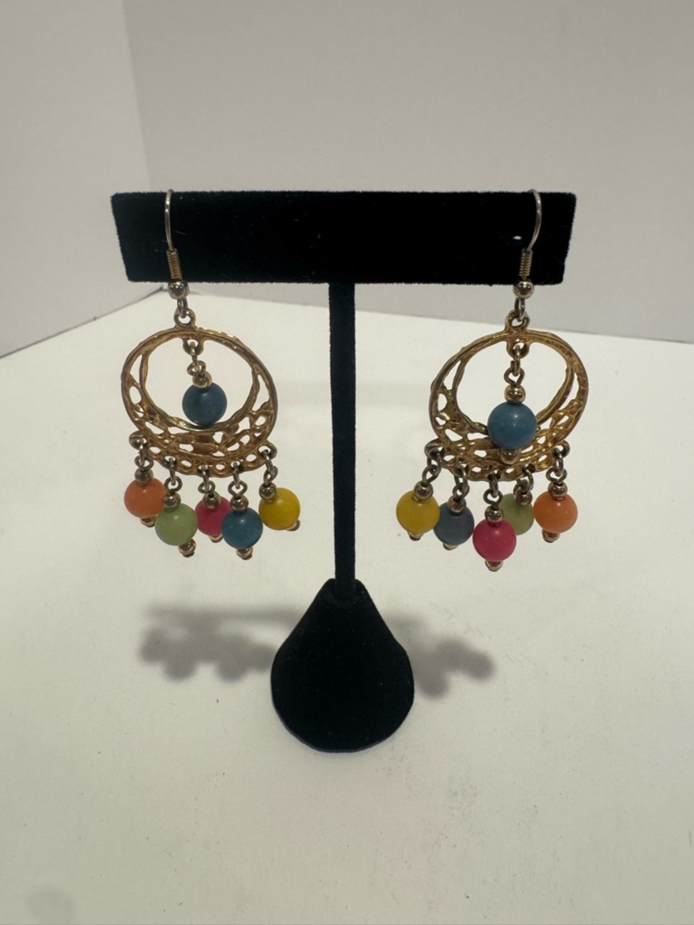 Boho Chandelier Dangle Earrings Gold Tone Multicolor Beads